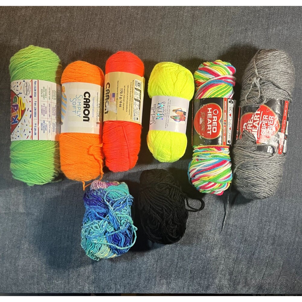 Mixed Lot of 8 Yarn Skeins Acrylic Caron Red Heart Worsted Bright Multicolor
